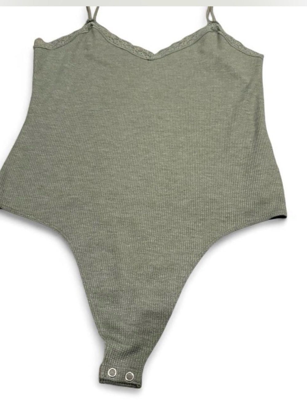 American Eagle Outfitters Olive Ribbed Lace-Trim Bodysuit